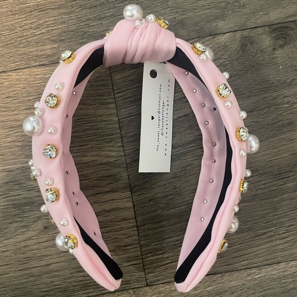 Sweet Tanger Light Pink Rhinestone & Pearl Headband - Picture 3 of 4